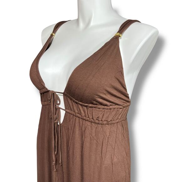 Tropical Escapes Womens Maxi Dress Swimsuit Coverup Grecian Style Brown Large - Picture 7 of 11